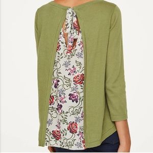 LOFT - Floral Tie Mixed Media Top